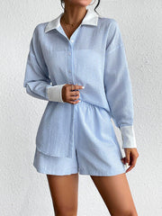 Texture Button Up Shirt and Shorts Set - Angel's Dream