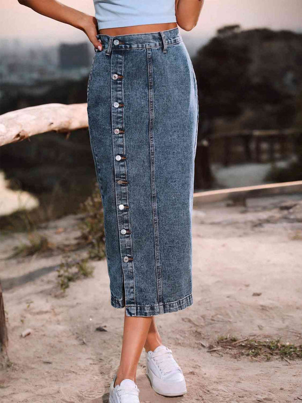 Button Down Denim Skirt - Angel's Dream