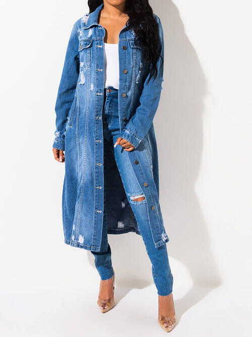 Long Sleeve Raw Hem Denim Jacket - Angel's Dream