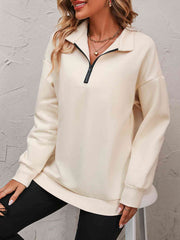 Zip-Up Dropped Shoulder Sweatshirt - Angel's Dream