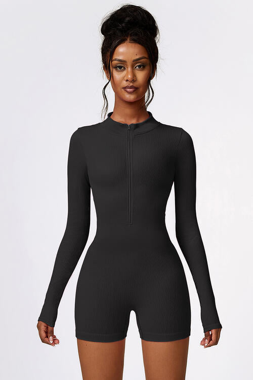 Half Zip Long Sleeve Active Romper - Angel's Dream