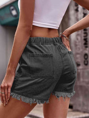 Drawstring Raw Hem Denim Shorts - Angel's Dream