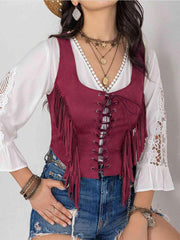 Fringe Lace-Up Vest - Angel's Dream