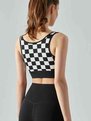 Round Neck Plaid Cropped Sports Tank Top - Angel's Dream