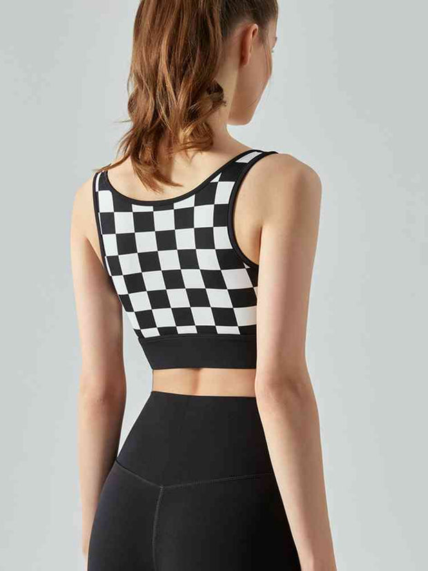 Round Neck Plaid Cropped Sports Tank Top - Angel's Dream