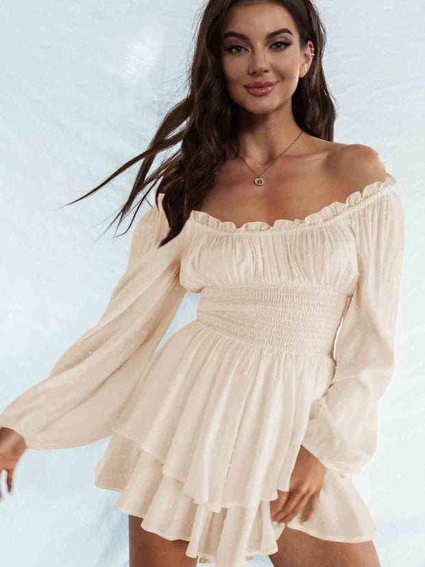 Off Shoulder Smocked Waist Romper - Angel's Dream