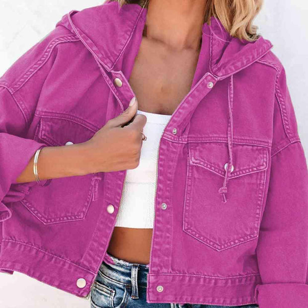 Hooded Dropped Shoulder Denim Jacket - Angel's Dream