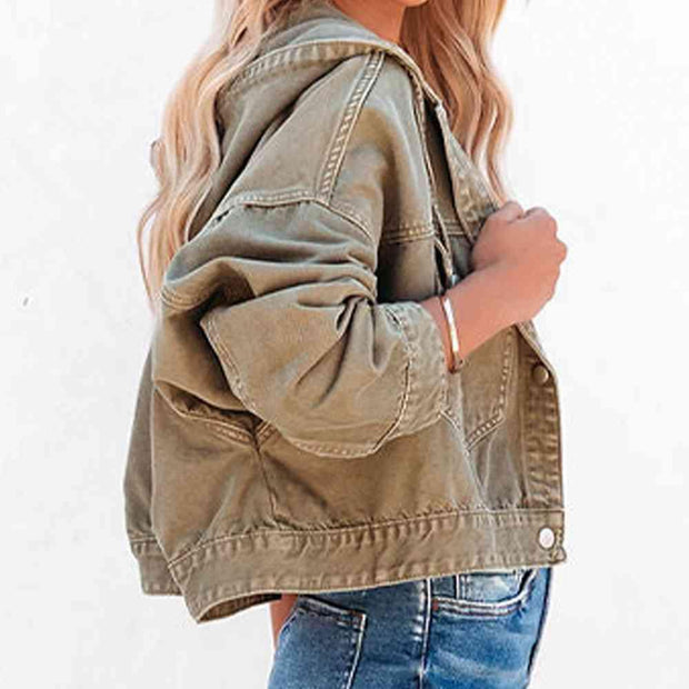 Hooded Dropped Shoulder Denim Jacket - Angel's Dream