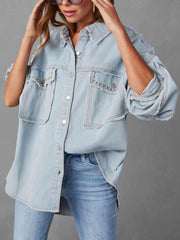 Button Down Raw Hem Denim Jacket - Angel's Dream