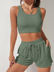 Scoop Neck Wide Strap Top and Drawstring Shorts Set - Angel's Dream