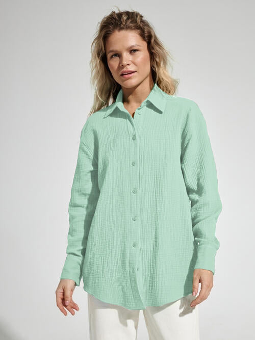 Textured Button Up Long Sleeve Shirt - Angel's Dream