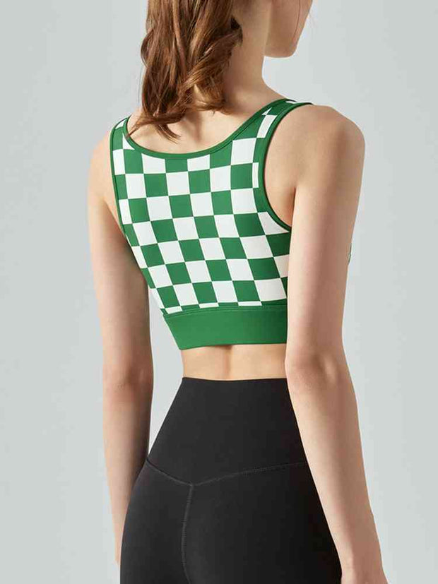 Round Neck Plaid Cropped Sports Tank Top - Angel's Dream