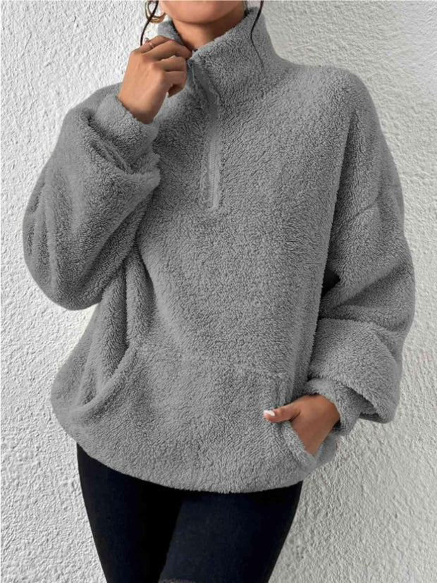 Half Zip Drop Shoulder Sweatshirt with Pocket - Angel's Dream