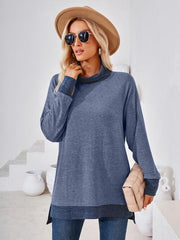 Contrast Mock Neck Long Sleeve T-Shirt - Angel's Dream