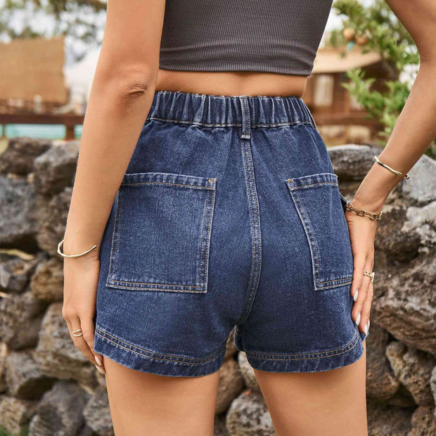 High-Waist Denim Shorts with Pockets - Angel's Dream