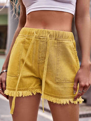 Drawstring Raw Hem Denim Shorts - Angel's Dream