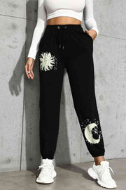 Sun and Moon Graphic Drawstring Joggers - Angel's Dream