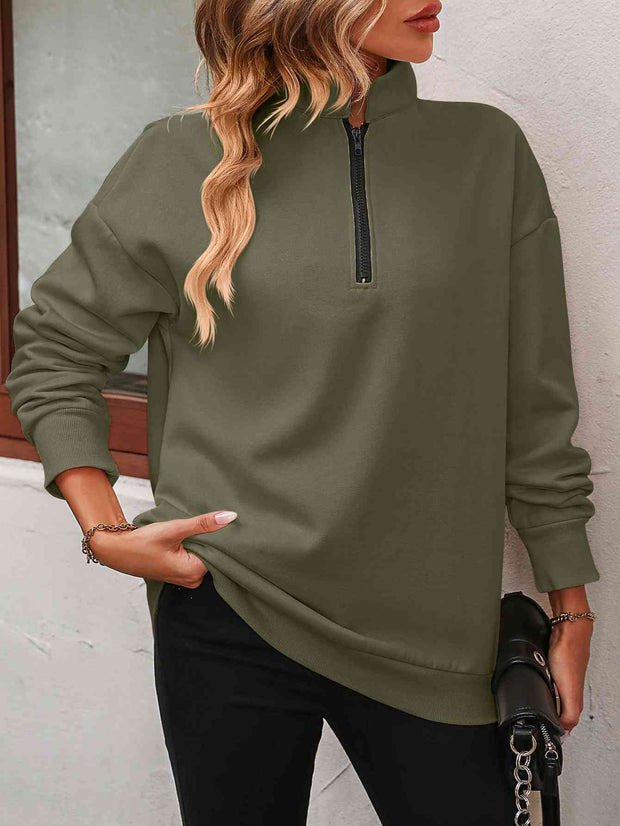 Zip-Up Dropped Shoulder Sweatshirt - Angel's Dream