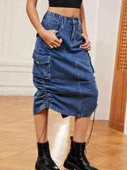 Drawstring Denim Skirt with Pockets - Angel's Dream