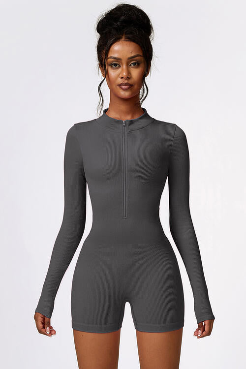 Half Zip Long Sleeve Active Romper - Angel's Dream