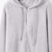 Quarter-Zip Drawstring Teddy Hoodie - Angel's Dream