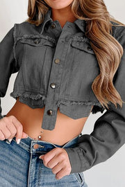 Raw Hem Button Up Cropped Denim Top - Angel's Dream