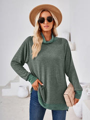 Contrast Mock Neck Long Sleeve T-Shirt - Angel's Dream