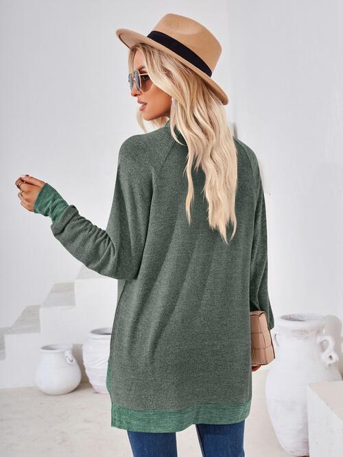 Contrast Mock Neck Long Sleeve T-Shirt - Angel's Dream