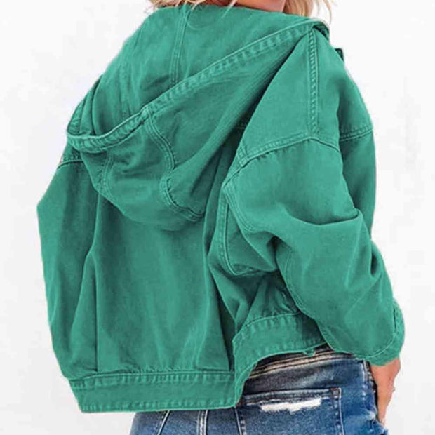 Hooded Dropped Shoulder Denim Jacket - Angel's Dream