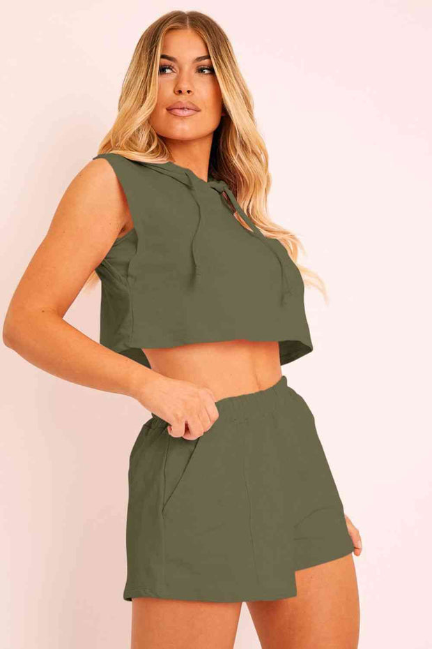 Hooded Crop Top & Pocketed Shorts Set - Angel's Dream