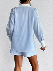 Texture Button Up Shirt and Shorts Set - Angel's Dream