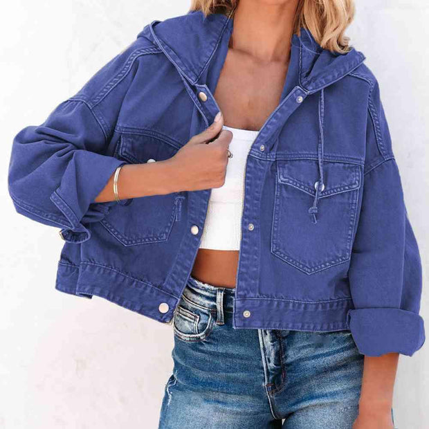 Hooded Dropped Shoulder Denim Jacket - Angel's Dream