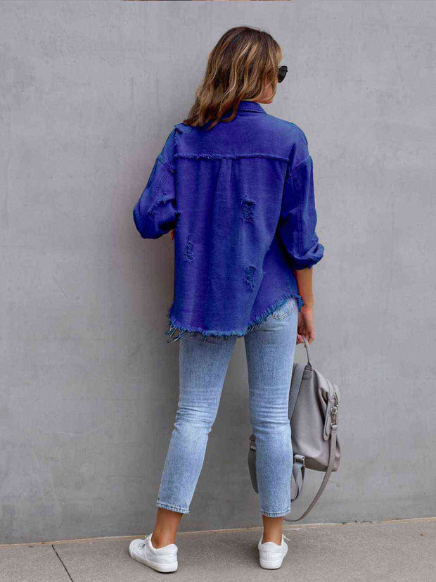 Distressed Drop Shoulder Denim Jacket - Angel's Dream