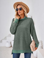 Contrast Mock Neck Long Sleeve T-Shirt - Angel's Dream