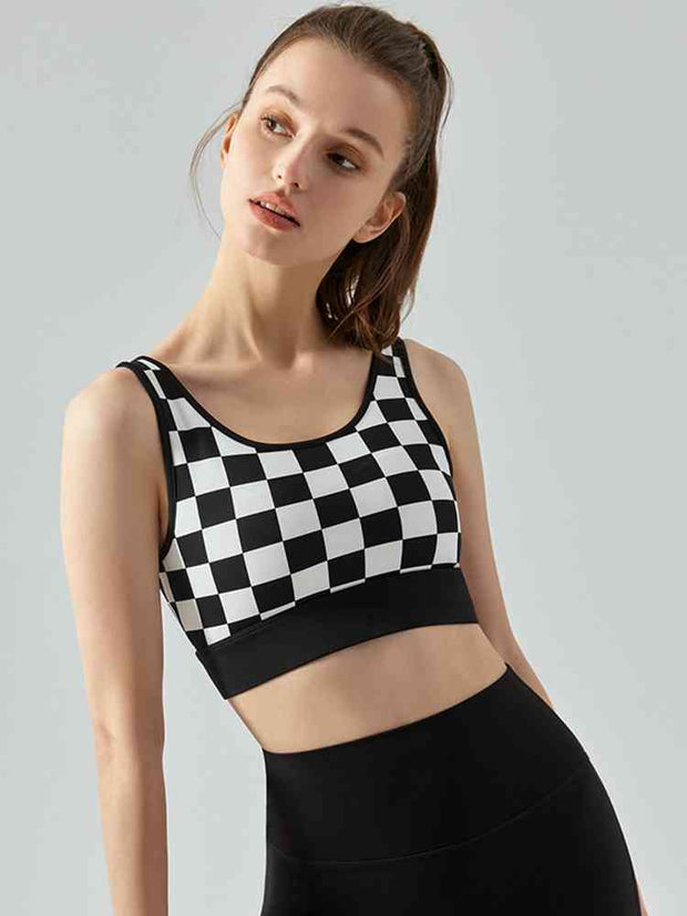 Round Neck Plaid Cropped Sports Tank Top - Angel's Dream