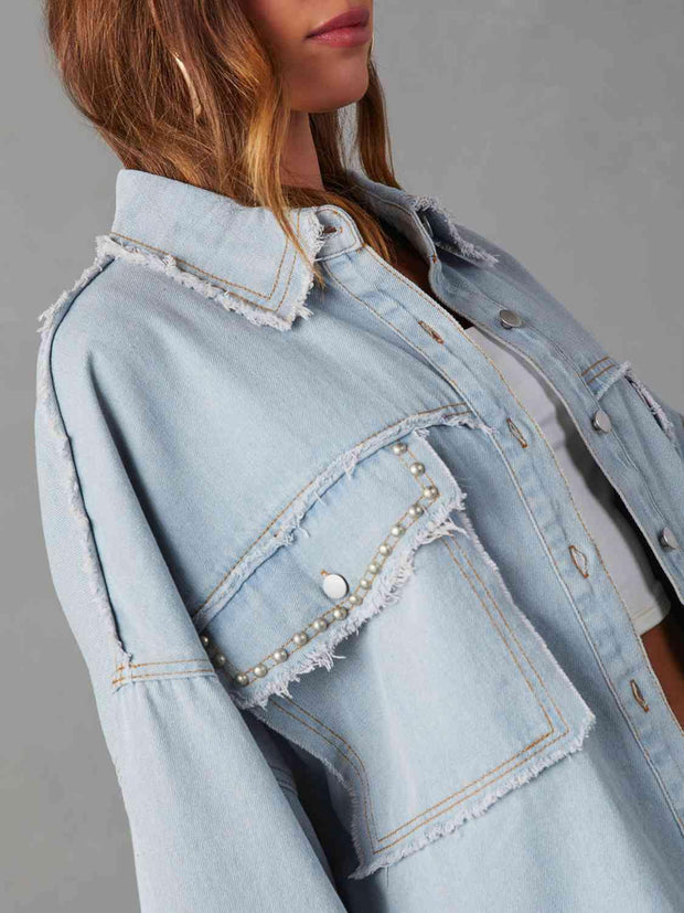 Button Down Raw Hem Denim Jacket - Angel's Dream