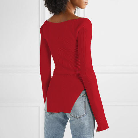 Sweetheart Neck Long Sleeve Knit Top - Angel's Dream