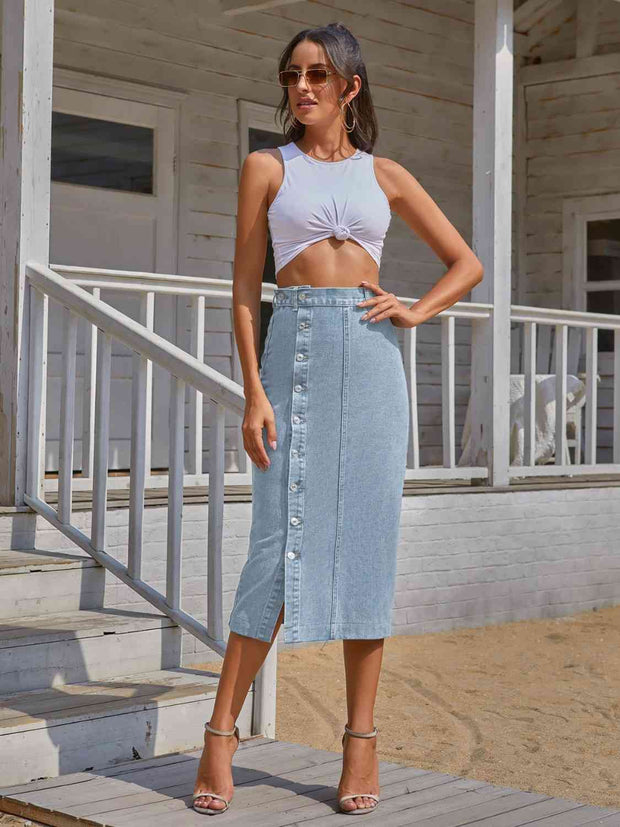 Button Down Denim Skirt - Angel's Dream