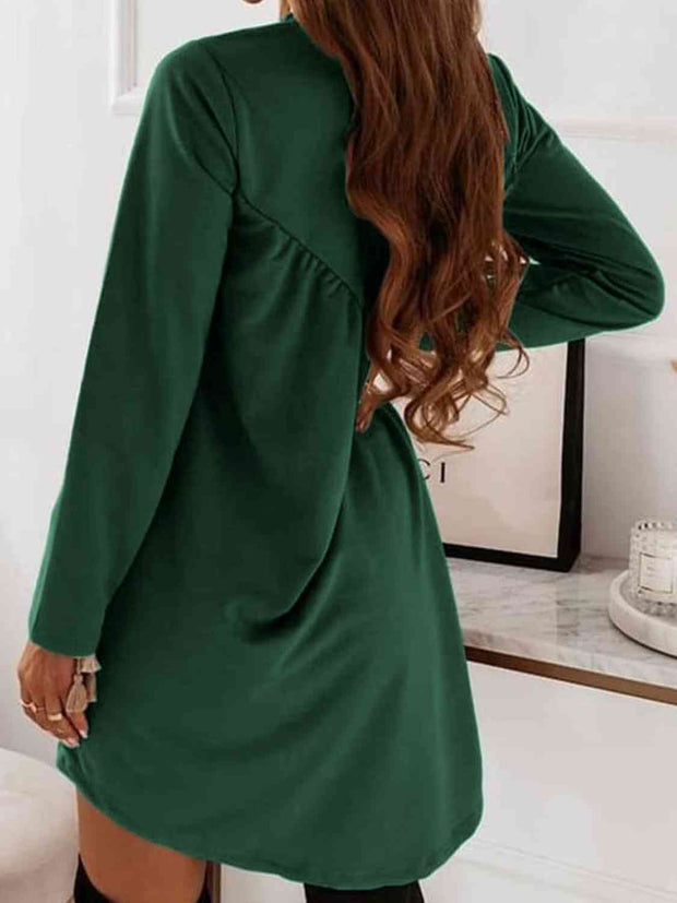 Ruched Round Neck Long Sleeve Dress - Angel's Dream