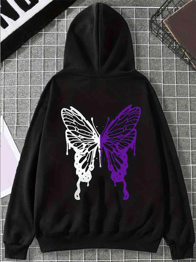 Butterfly Graphic Drawstring Hoodie with Pocket - Angel's Dream