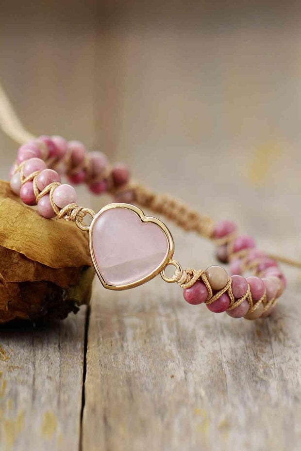 Rose Quartz Heart Beaded Bracelet - Angel's Dream