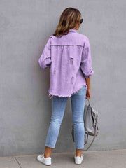 Distressed Drop Shoulder Denim Jacket - Angel's Dream