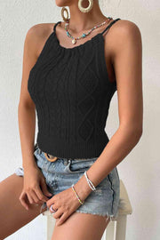 Round Neck Cable-Knit Sleeveless Knit Top - Angel's Dream