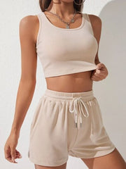 Scoop Neck Wide Strap Top and Drawstring Shorts Set - Angel's Dream