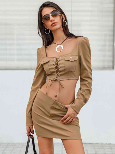 Lace-Up Cropped Top and Skirt Set - Angel's Dream