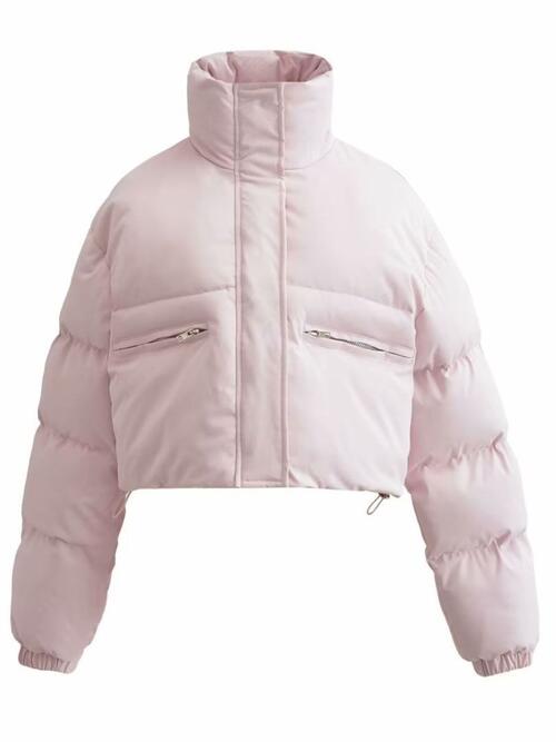 Snap and Zip Closure Drawstring Cropped Winter Coat - Angel's Dream