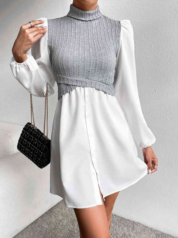 Turtleneck Puff Sleeve Mini Dress - Angel's Dream