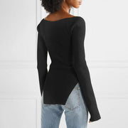 Sweetheart Neck Long Sleeve Knit Top - Angel's Dream