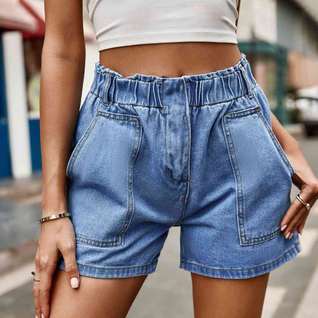 Buttoned Denim Shorts with Pocket - Angel's Dream