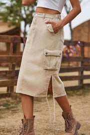 Drawstring Denim Cargo Skirt - Angel's Dream